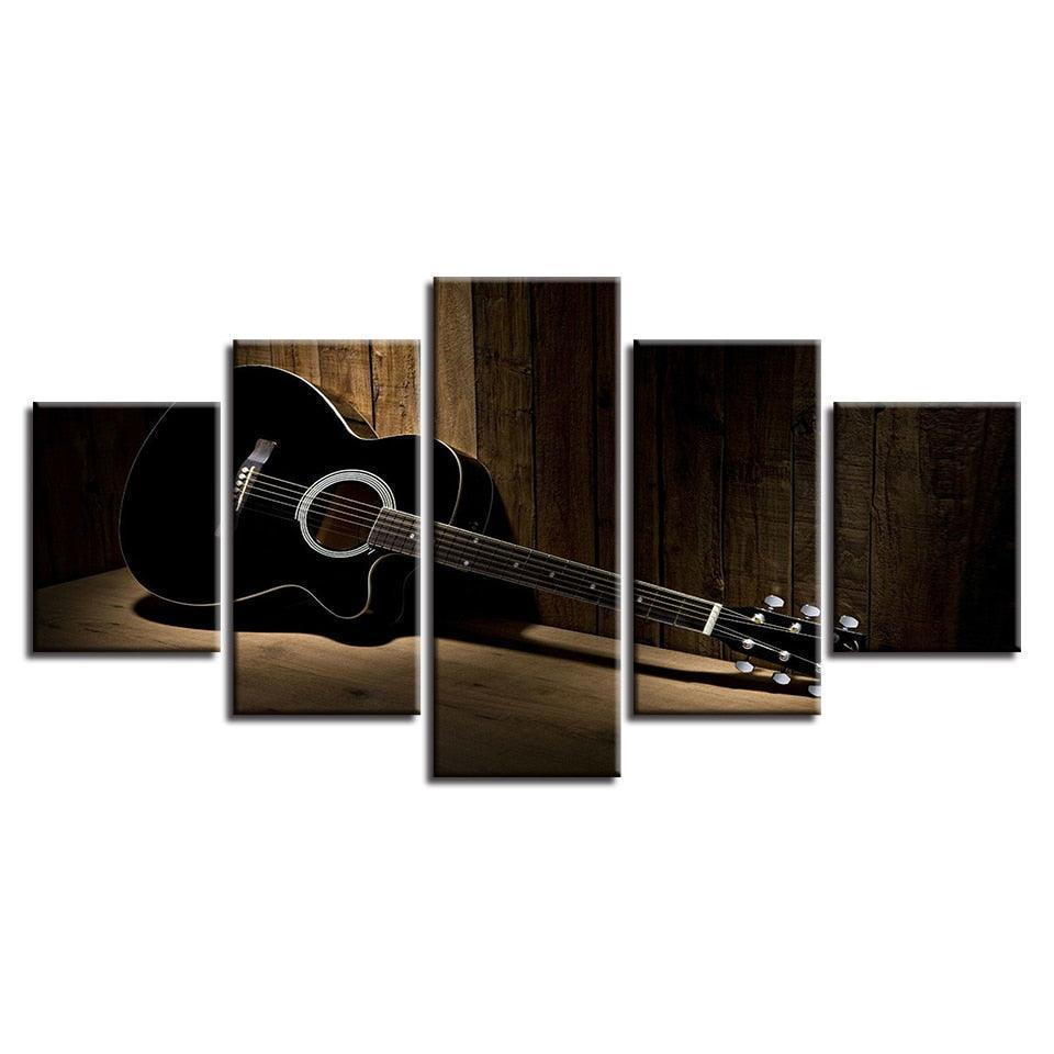 Acoustic Guitar 5 Piece HD Multi Panel Canvas Wall Art Frame-Original Frame