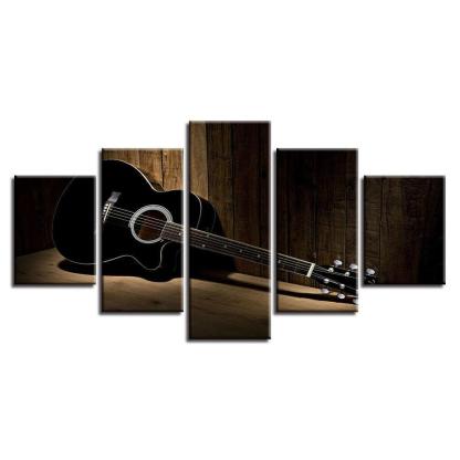 Acoustic Guitar 5 Piece HD Multi Panel Canvas Wall Art Frame-Original Frame