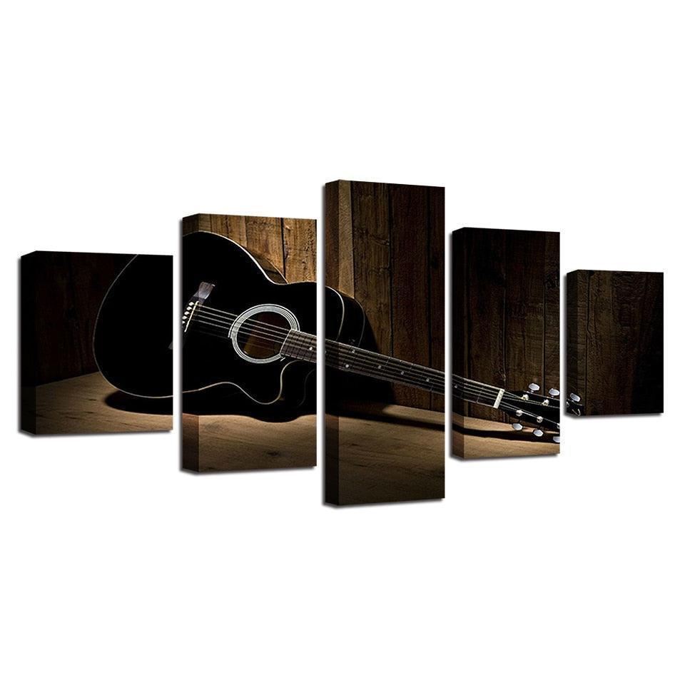 Acoustic Guitar 5 Piece HD Multi Panel Canvas Wall Art Frame-Original Frame