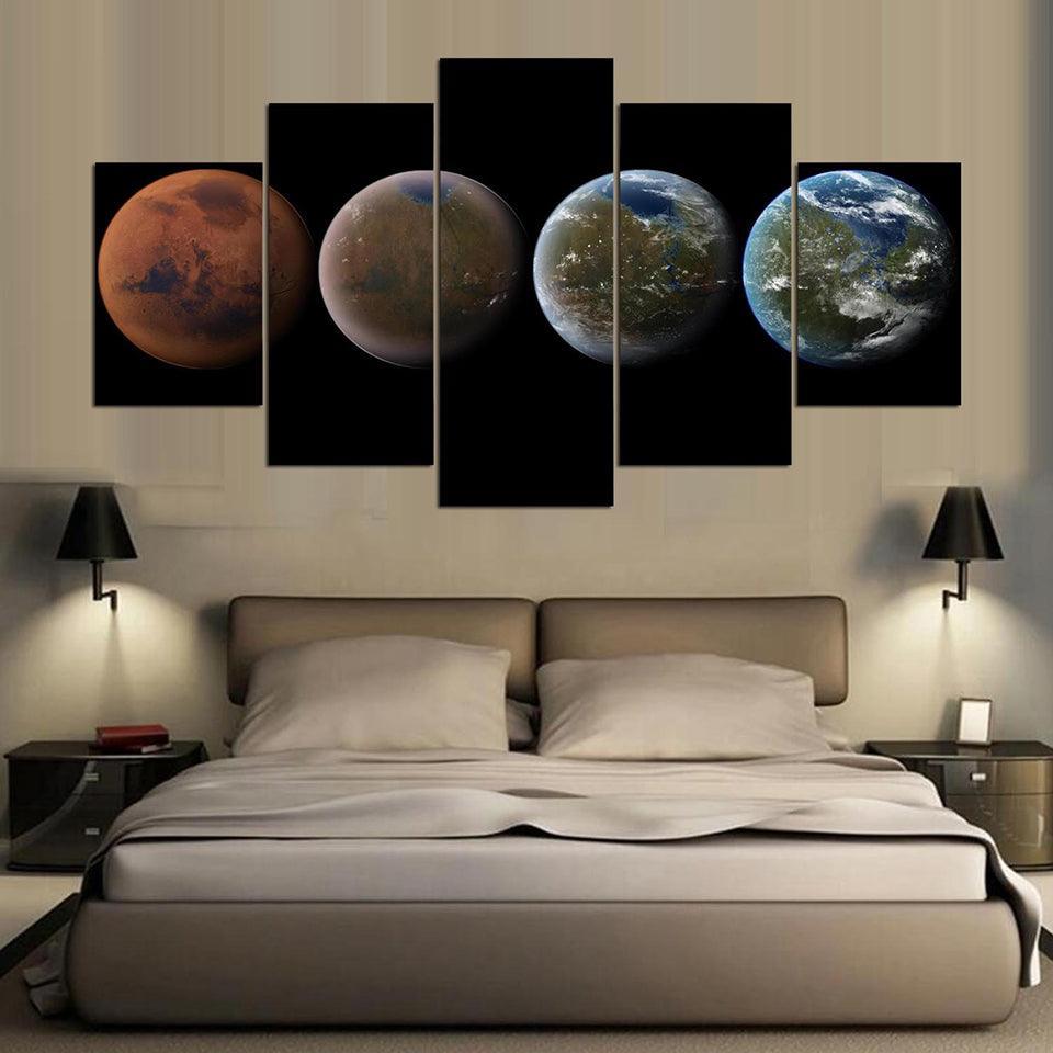 Four Planets 5 Piece HD Multi Panel Canvas Wall Art Frame-Original Frame