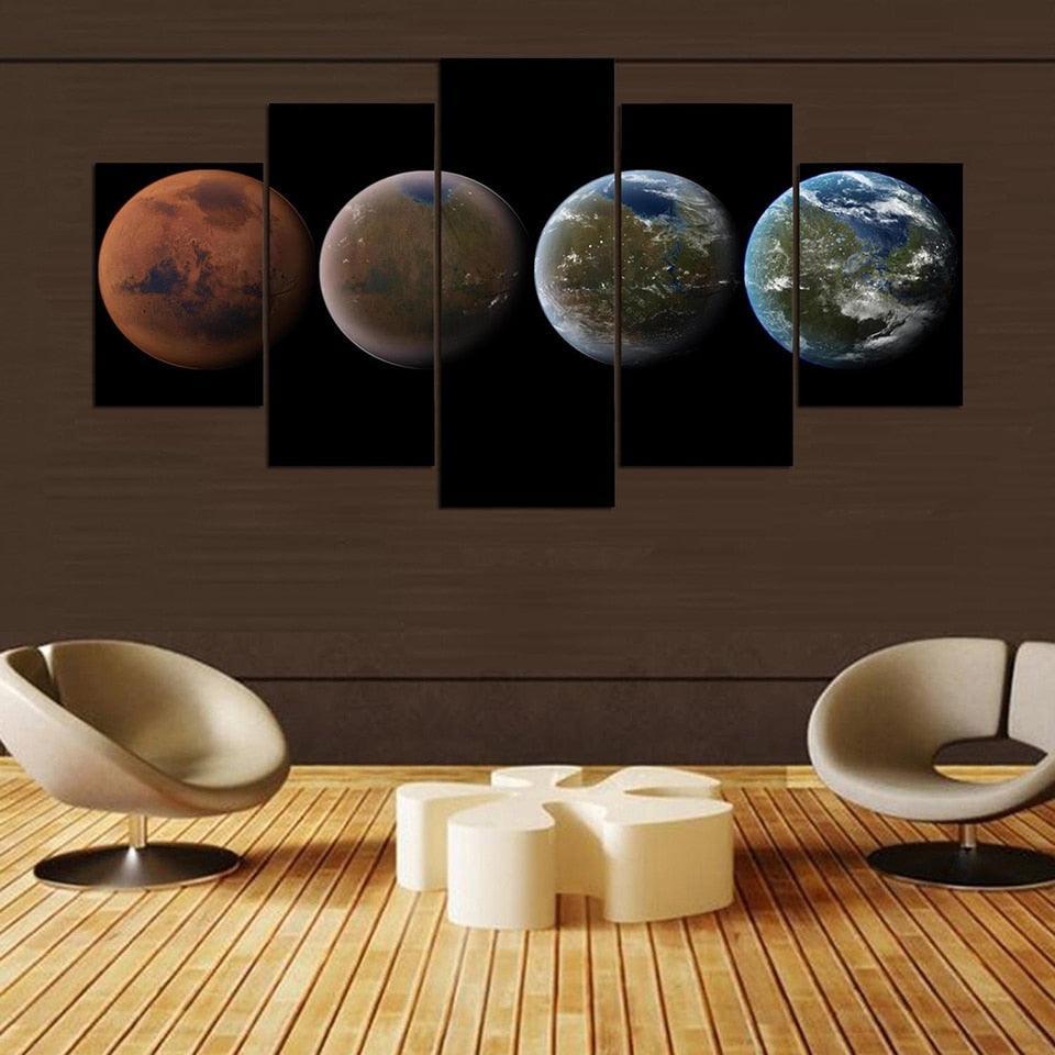 Four Planets 5 Piece HD Multi Panel Canvas Wall Art Frame-Original Frame