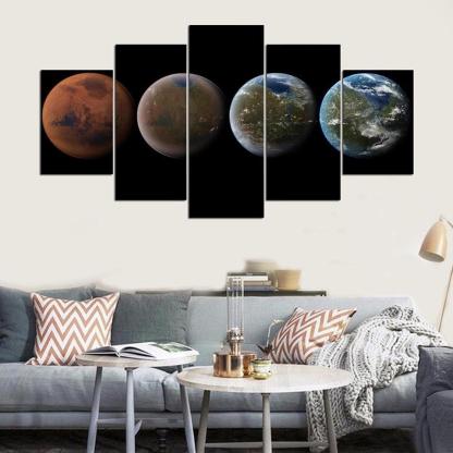 Four Planets 5 Piece HD Multi Panel Canvas Wall Art Frame-Original Frame