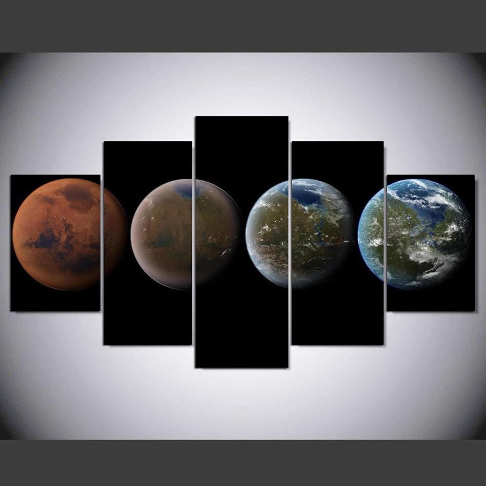 Four Planets 5 Piece HD Multi Panel Canvas Wall Art Frame-Original Frame