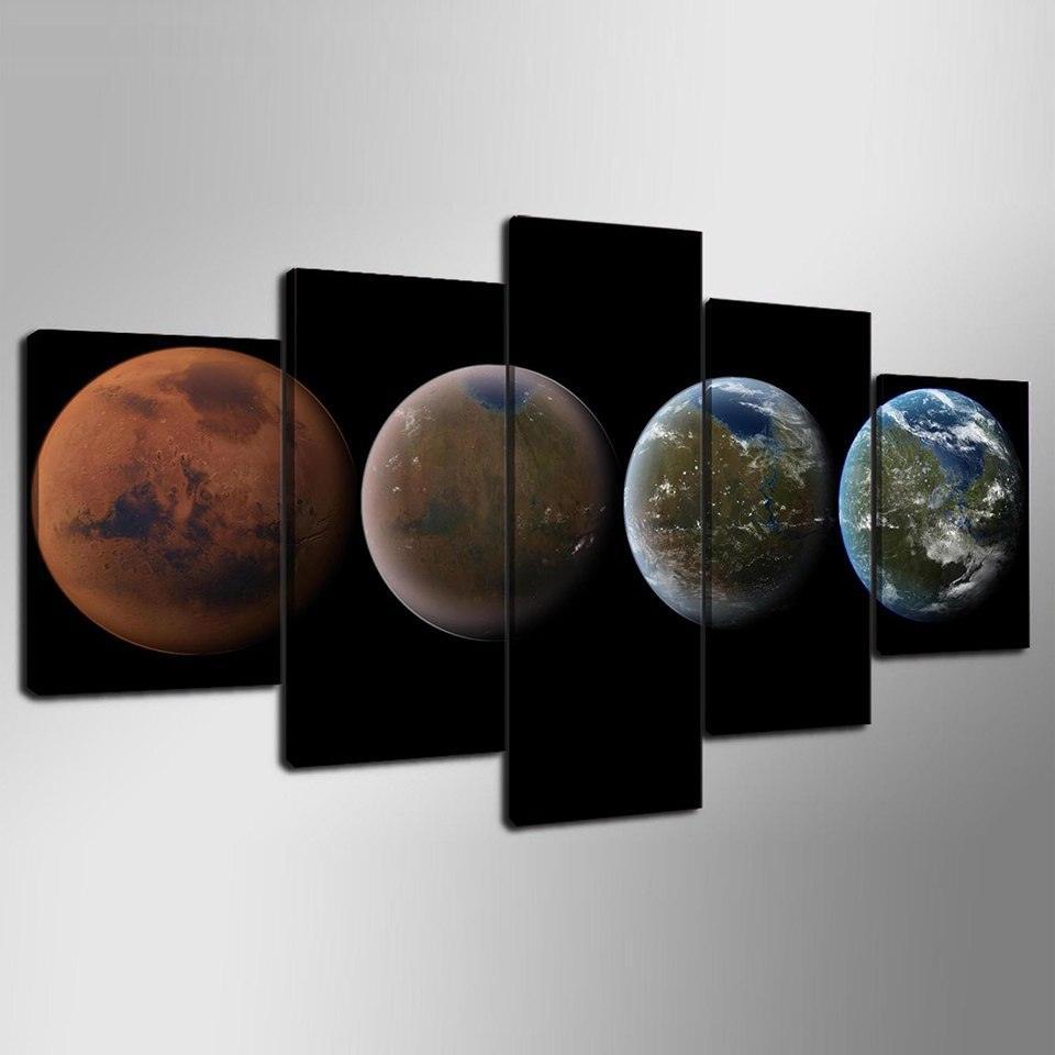 Four Planets 5 Piece HD Multi Panel Canvas Wall Art Frame-Original Frame
