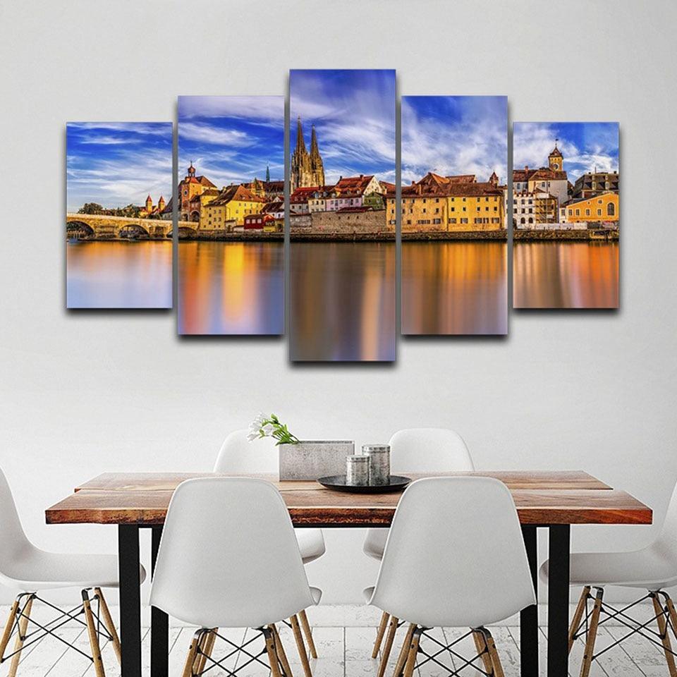 Germany Sunset Scenery 5 Piece HD Multi Panel Canvas Wall Art Frame-Original Frame
