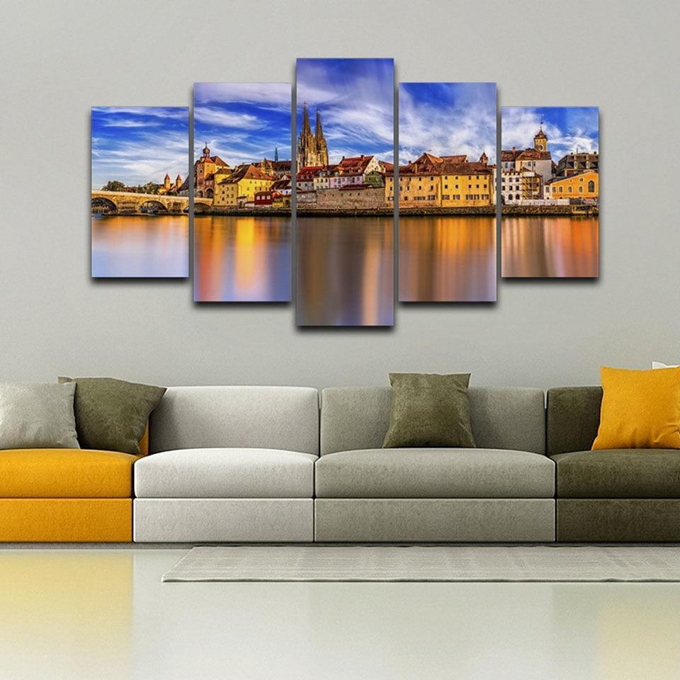 Germany Sunset Scenery 5 Piece HD Multi Panel Canvas Wall Art Frame-Original Frame
