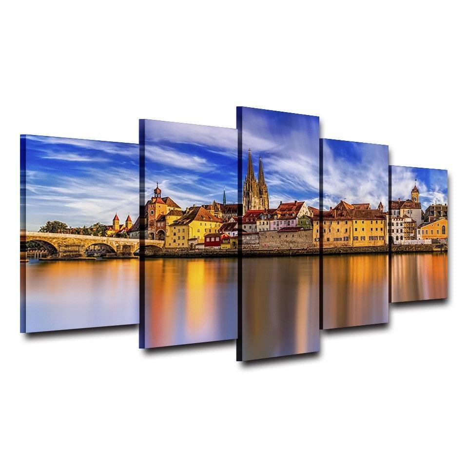 Germany Sunset Scenery 5 Piece HD Multi Panel Canvas Wall Art Frame-Original Frame