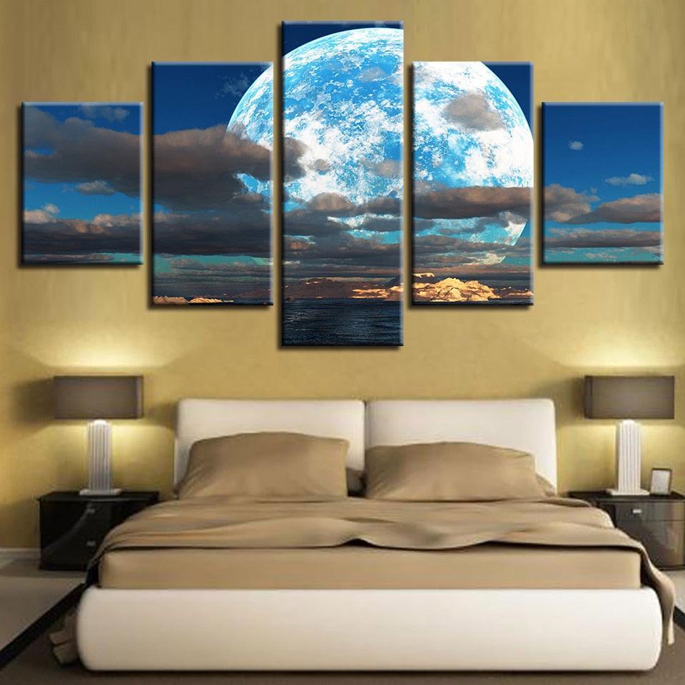 Moon Clouds 5 Piece HD Multi Panel Canvas Wall Art Frame-Original Frame