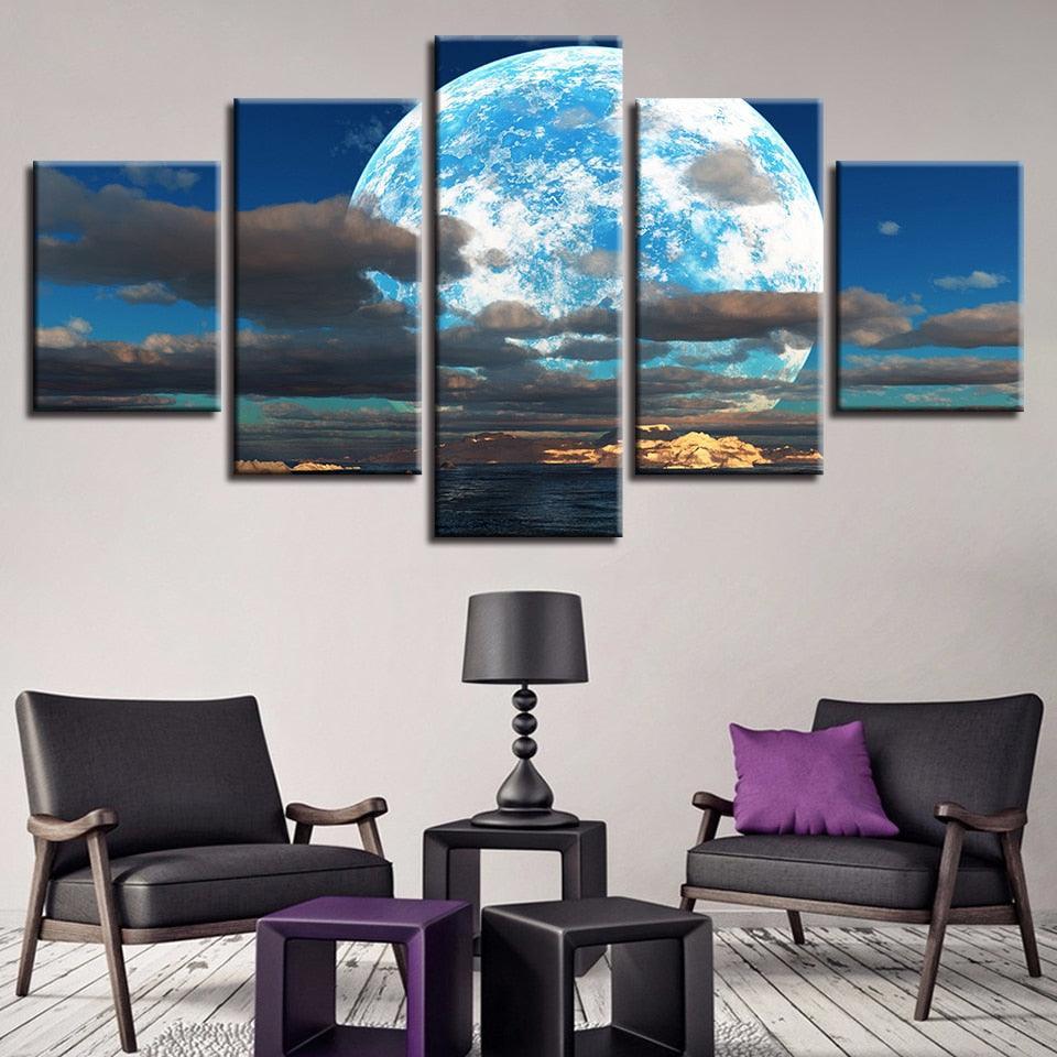 Moon Clouds 5 Piece HD Multi Panel Canvas Wall Art Frame-Original Frame
