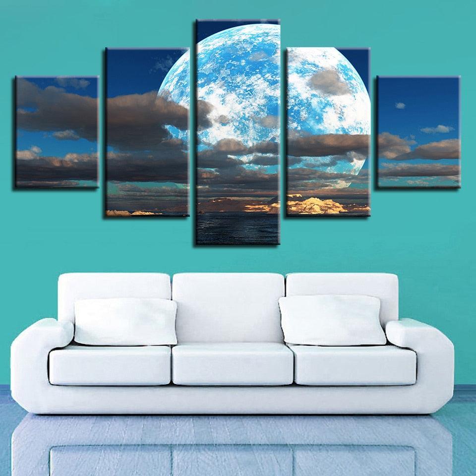 Moon Clouds 5 Piece HD Multi Panel Canvas Wall Art Frame-Original Frame