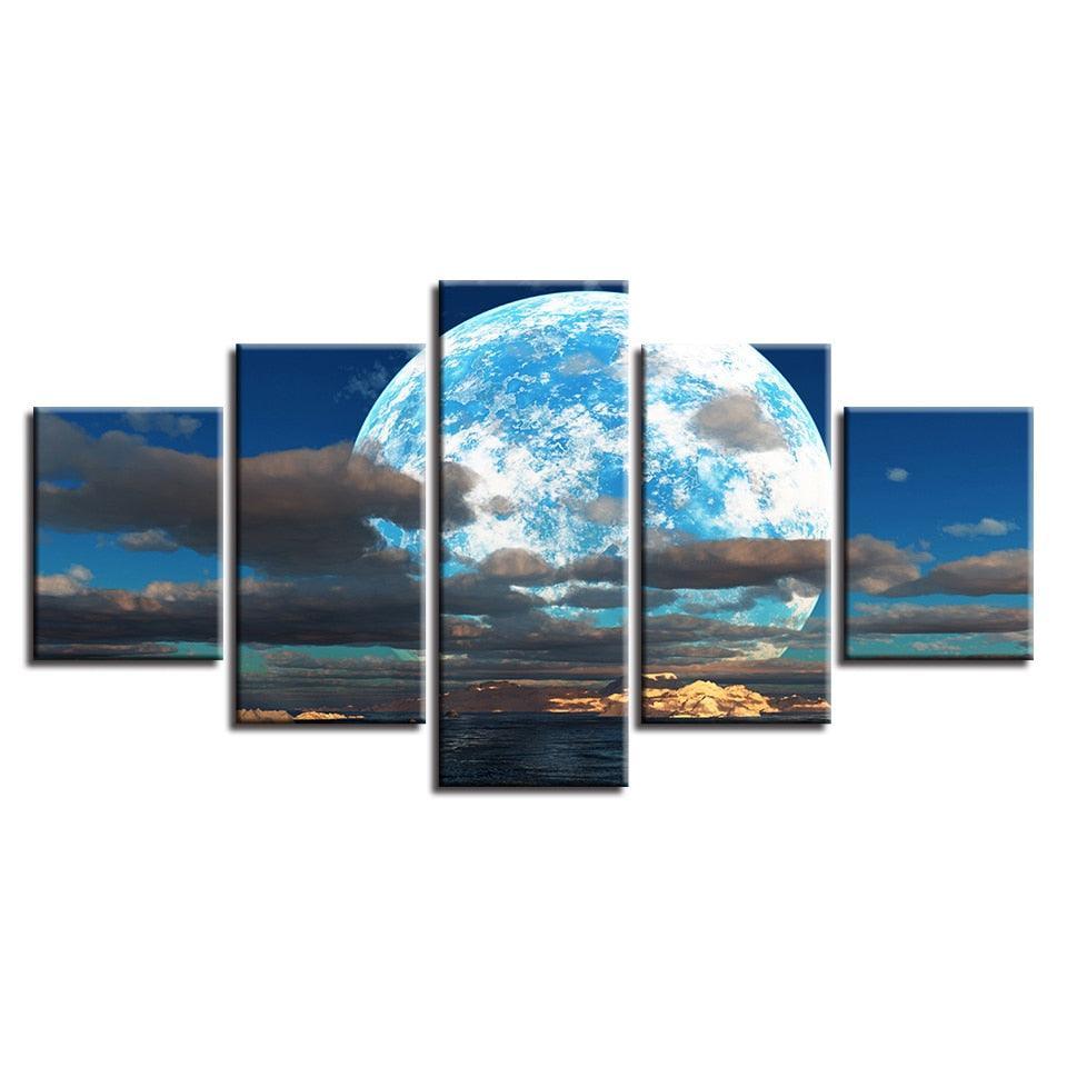 Moon Clouds 5 Piece HD Multi Panel Canvas Wall Art Frame-Original Frame