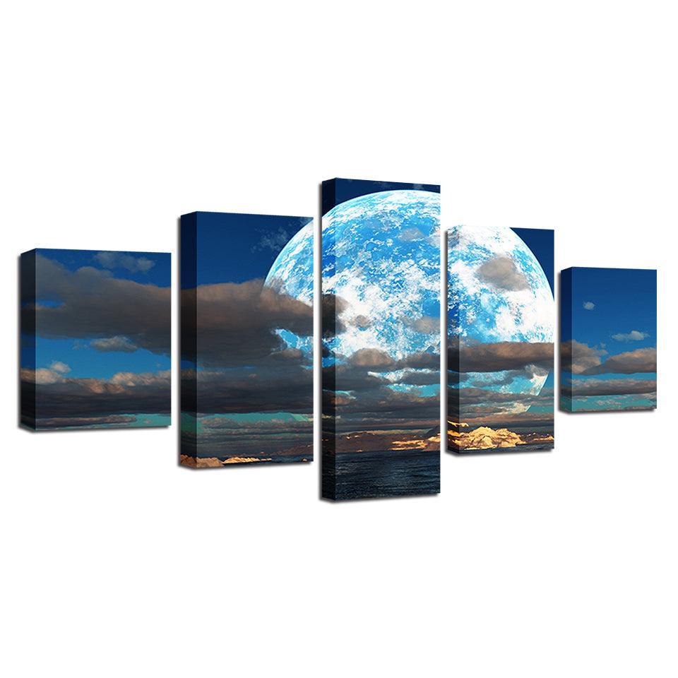 Moon Clouds 5 Piece HD Multi Panel Canvas Wall Art Frame-Original Frame