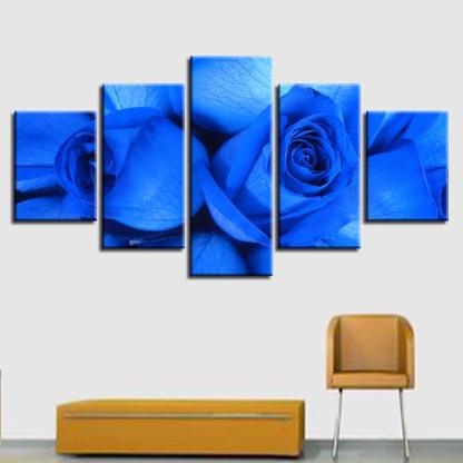 Blue Rose 5 Piece HD Multi Panel Canvas Wall Art Frame-Original Frame