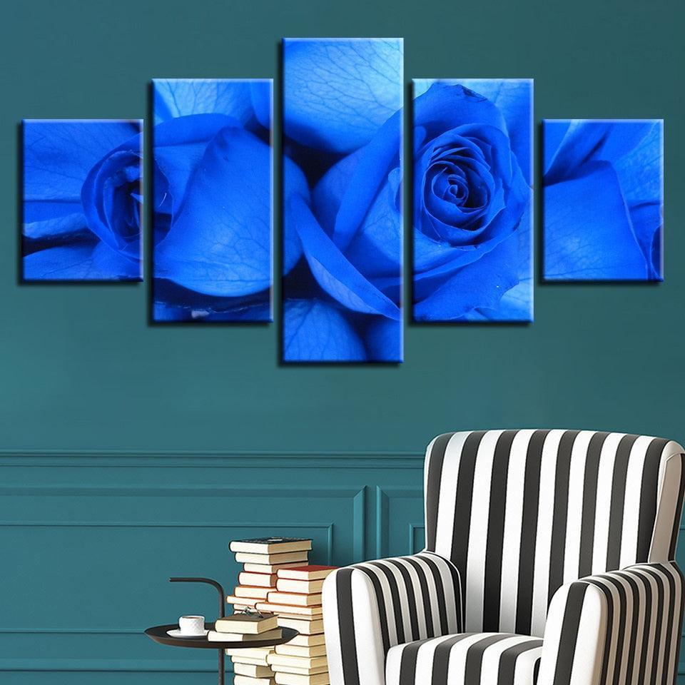 Blue Rose 5 Piece HD Multi Panel Canvas Wall Art Frame-Original Frame