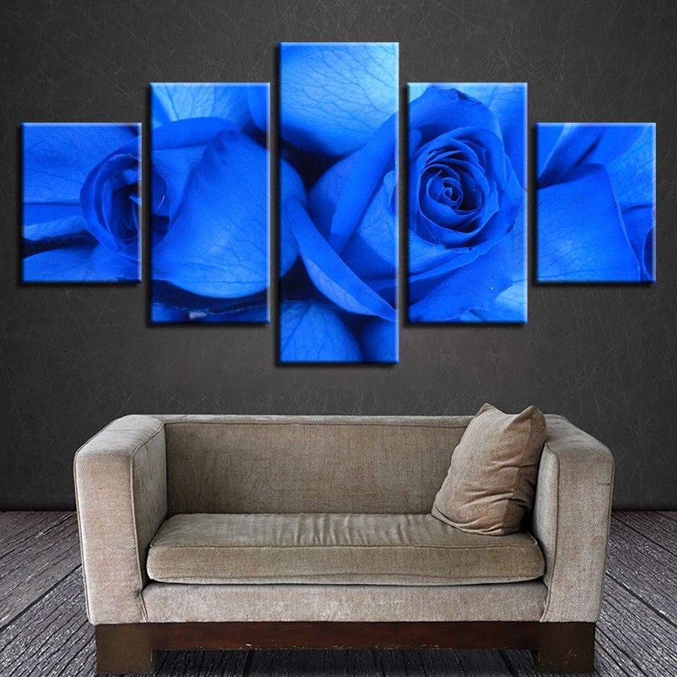 Blue Rose 5 Piece HD Multi Panel Canvas Wall Art Frame-Original Frame