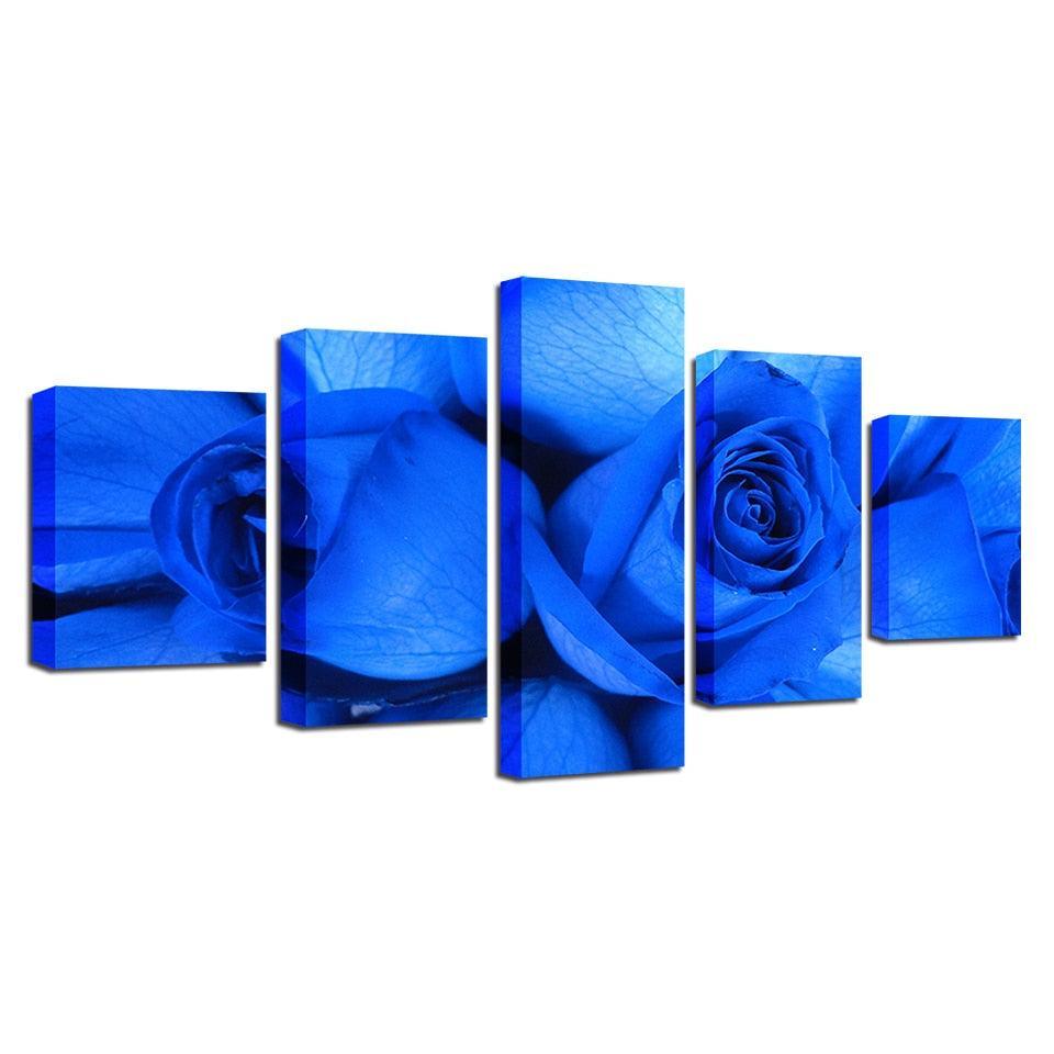 Blue Rose 5 Piece HD Multi Panel Canvas Wall Art Frame-Original Frame