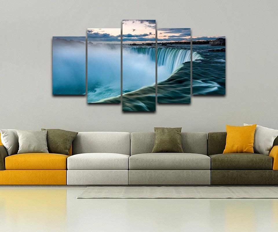 Niagara Falls at Sunrise 5 Piece HD Multi Panel Canvas Wall Art Frame-Original Frame