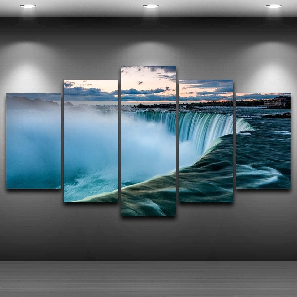 Niagara Falls at Sunrise 5 Piece HD Multi Panel Canvas Wall Art Frame-Original Frame