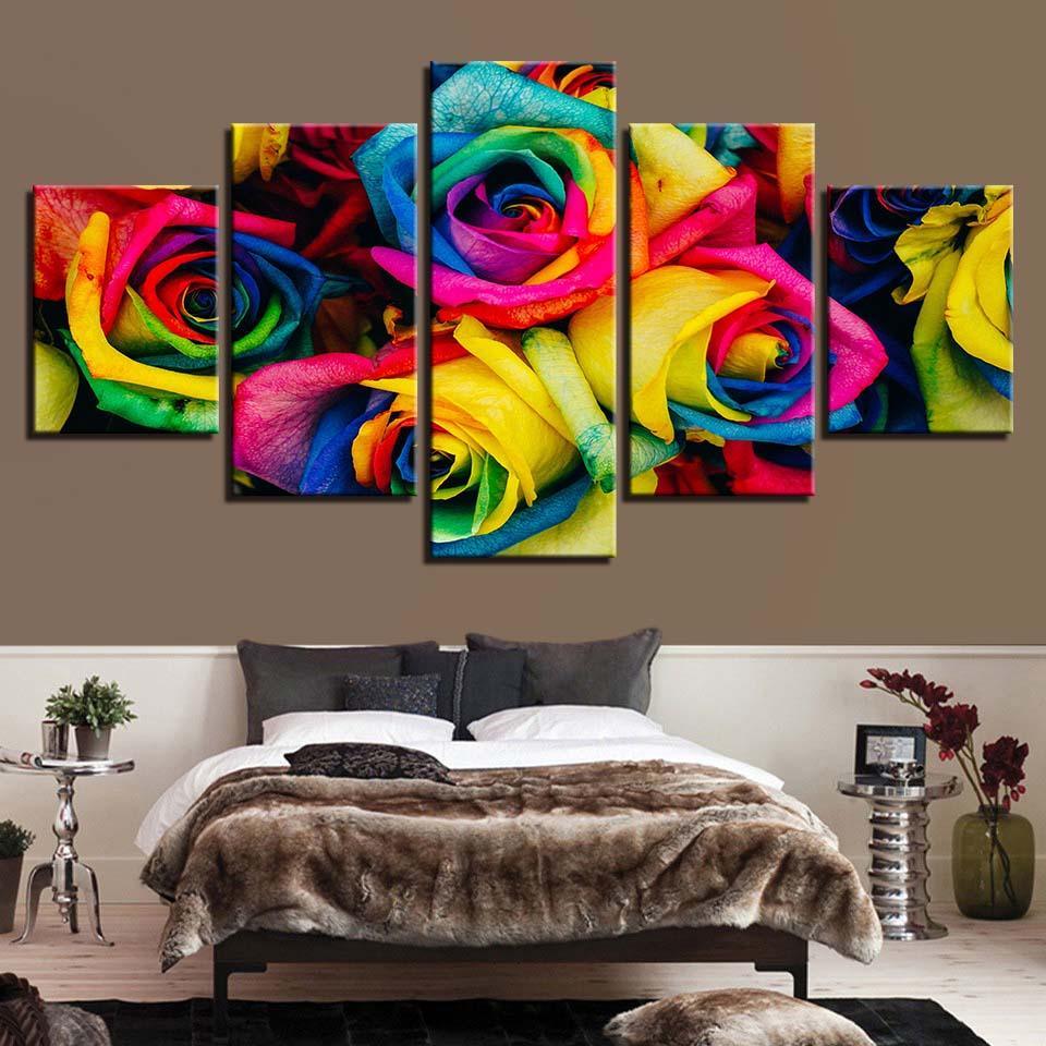 Colorful Roses 5 Piece HD Multi Panel Canvas Wall Art Frame-Original Frame