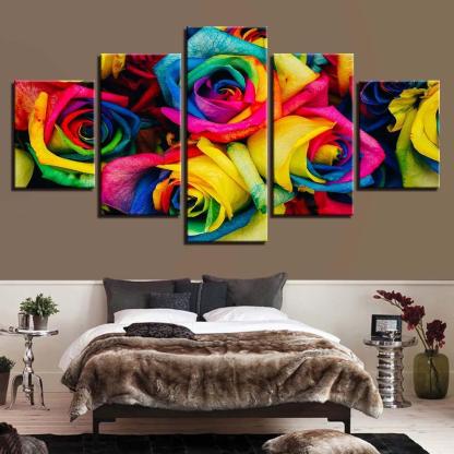 Colorful Roses 5 Piece HD Multi Panel Canvas Wall Art Frame-Original Frame