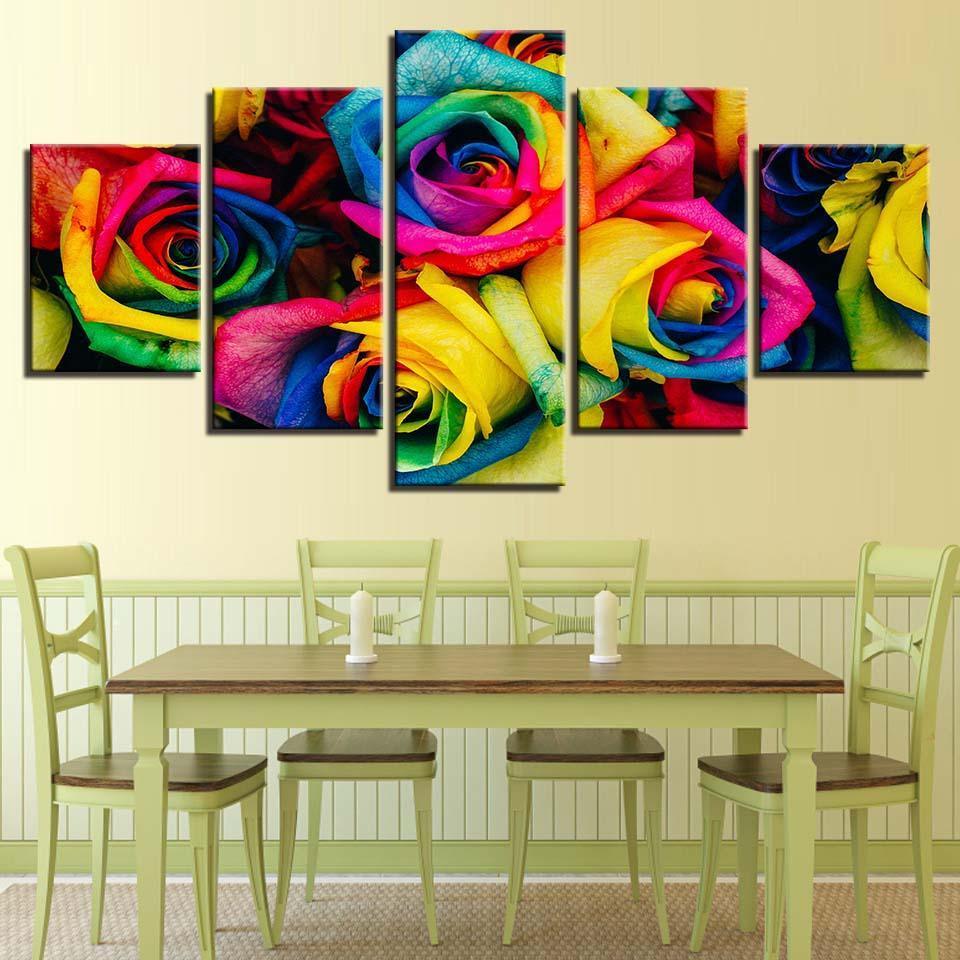 Colorful Roses 5 Piece HD Multi Panel Canvas Wall Art Frame-Original Frame