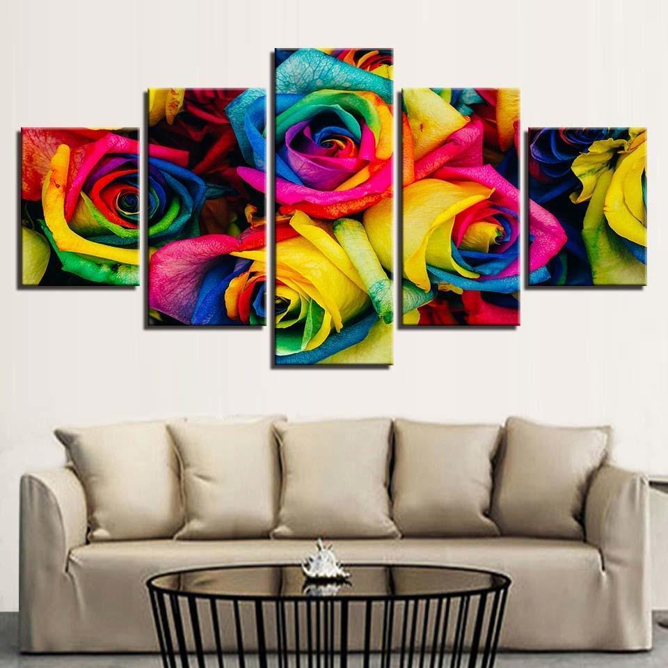 Colorful Roses 5 Piece HD Multi Panel Canvas Wall Art Frame-Original Frame