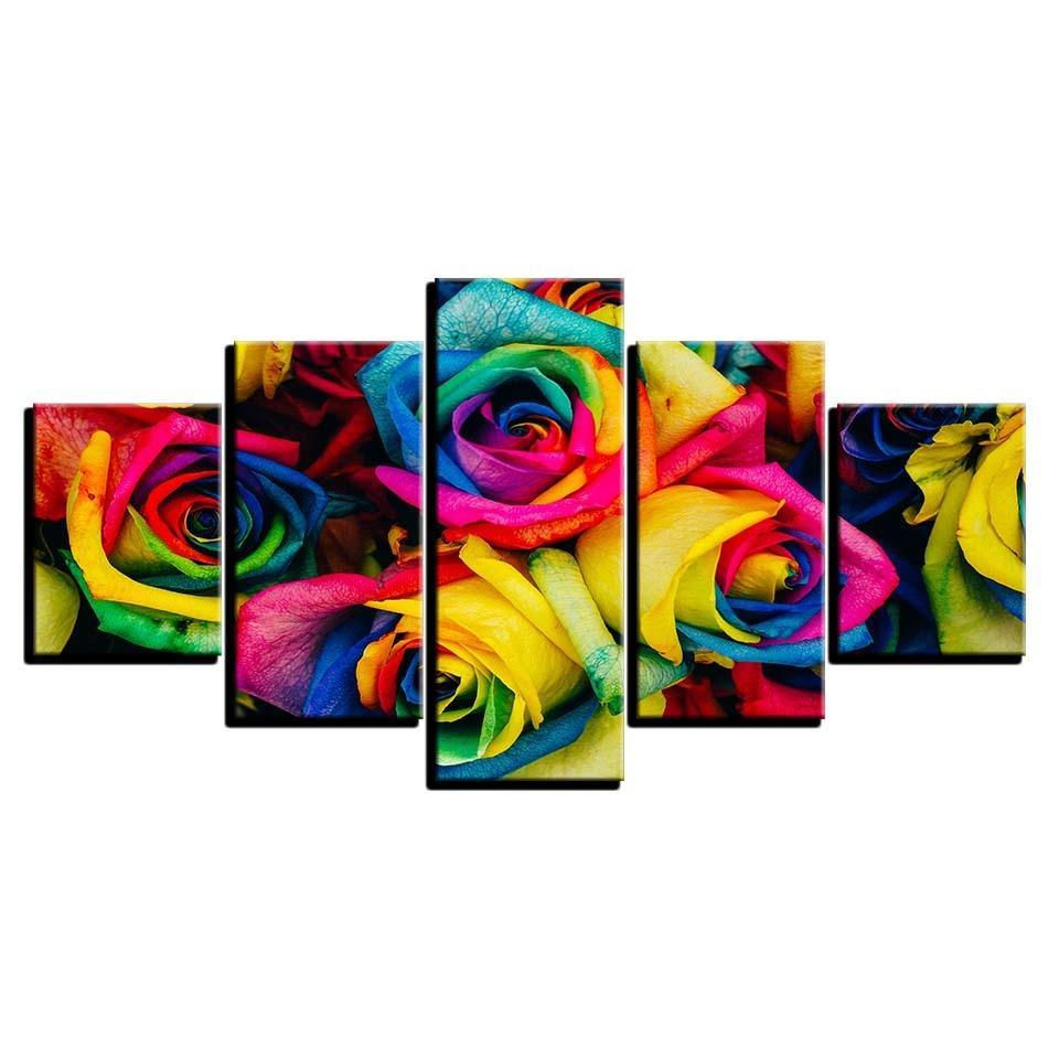 Colorful Roses 5 Piece HD Multi Panel Canvas Wall Art Frame-Original Frame