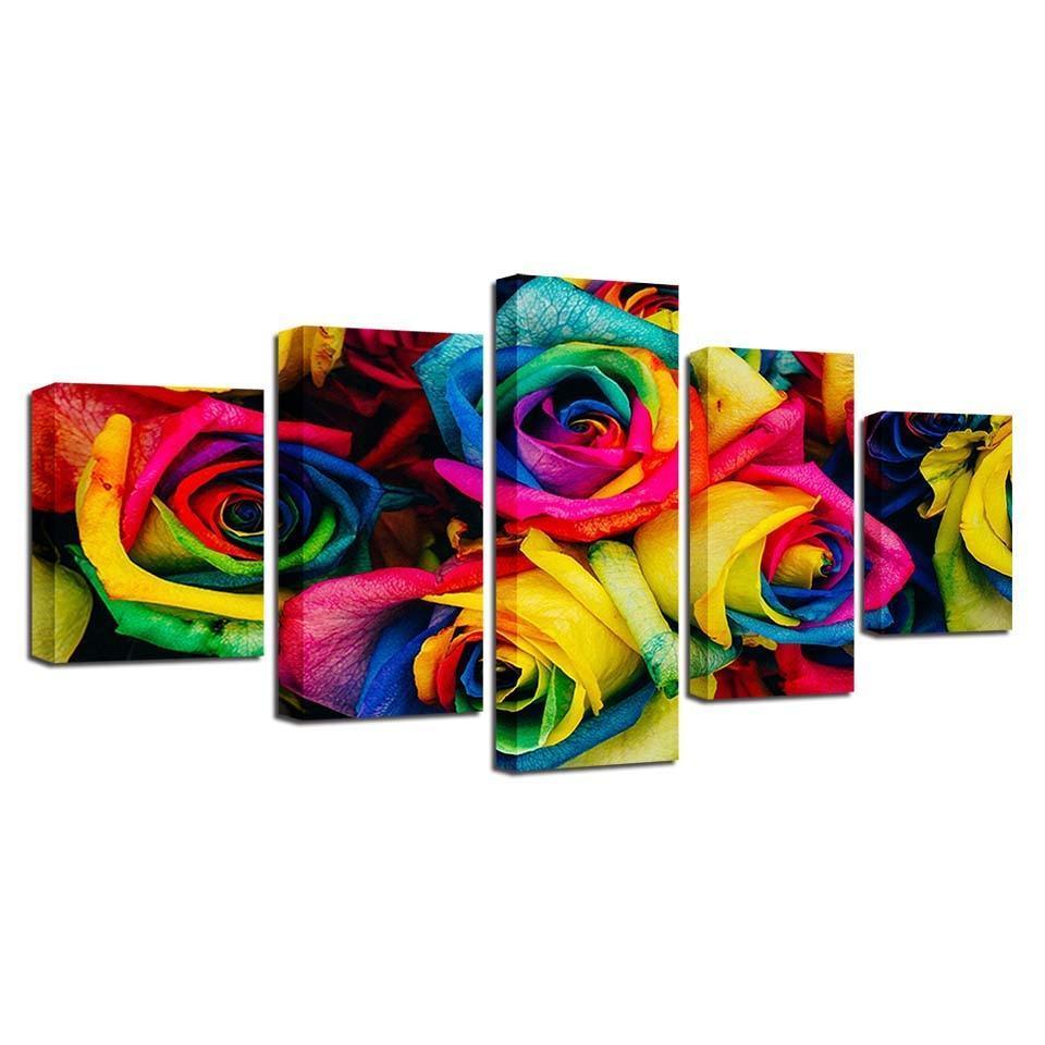 Colorful Roses 5 Piece HD Multi Panel Canvas Wall Art Frame-Original Frame