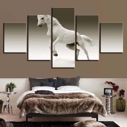 Animal White Horse 5 Piece HD Multi Panel Canvas Wall Art Frame-Original Frame