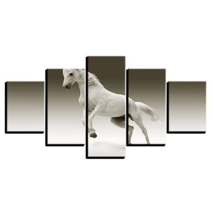 Animal White Horse 5 Piece HD Multi Panel Canvas Wall Art Frame-Original Frame