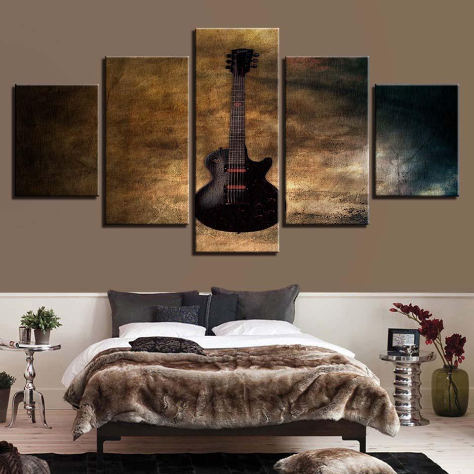 Guitar 5 Piece HD Multi Panel Canvas Wall Art-Original Frame