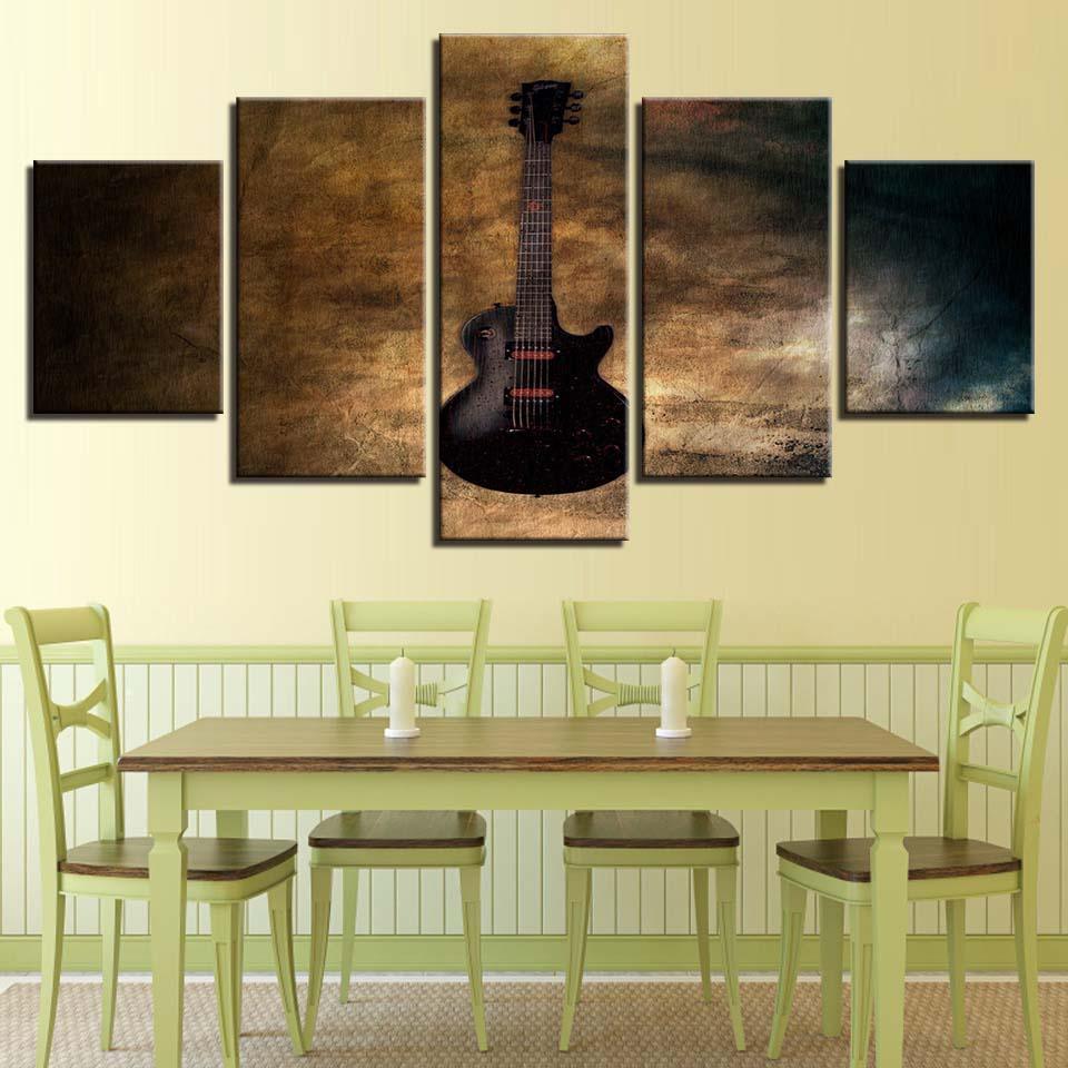 Guitar 5 Piece HD Multi Panel Canvas Wall Art-Original Frame