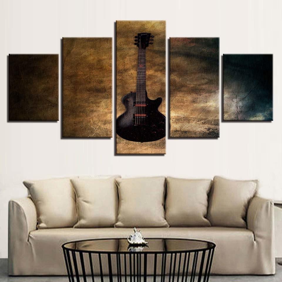 Guitar 5 Piece HD Multi Panel Canvas Wall Art-Original Frame