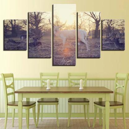 Group of Deer 5 Piece HD Multi Panel Canvas Wall Art-Original Frame