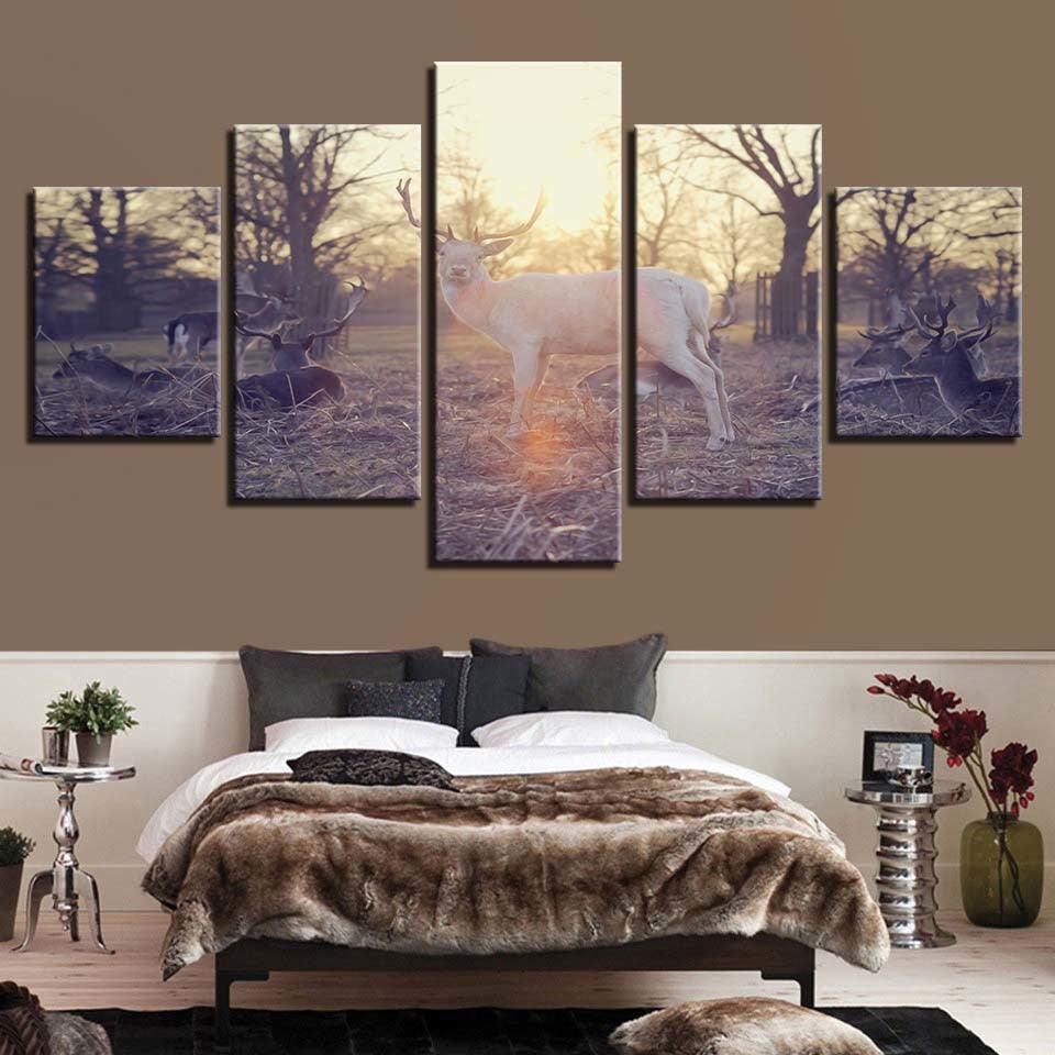 Group of Deer 5 Piece HD Multi Panel Canvas Wall Art-Original Frame