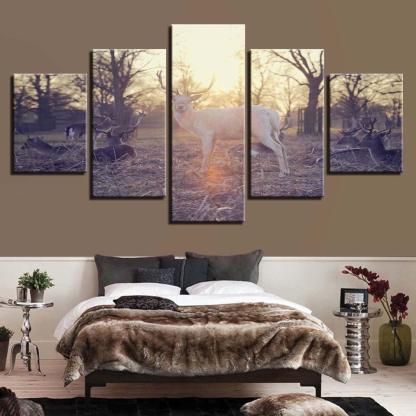 Group of Deer 5 Piece HD Multi Panel Canvas Wall Art-Original Frame