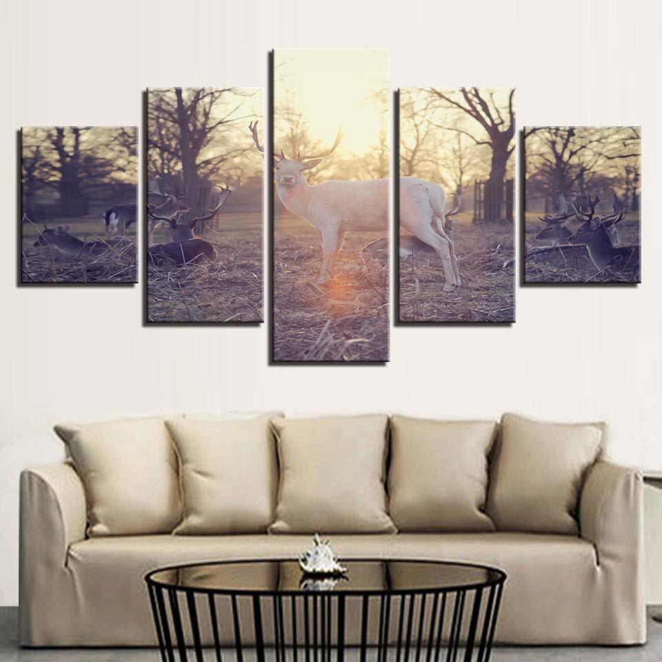 Group of Deer 5 Piece HD Multi Panel Canvas Wall Art-Original Frame