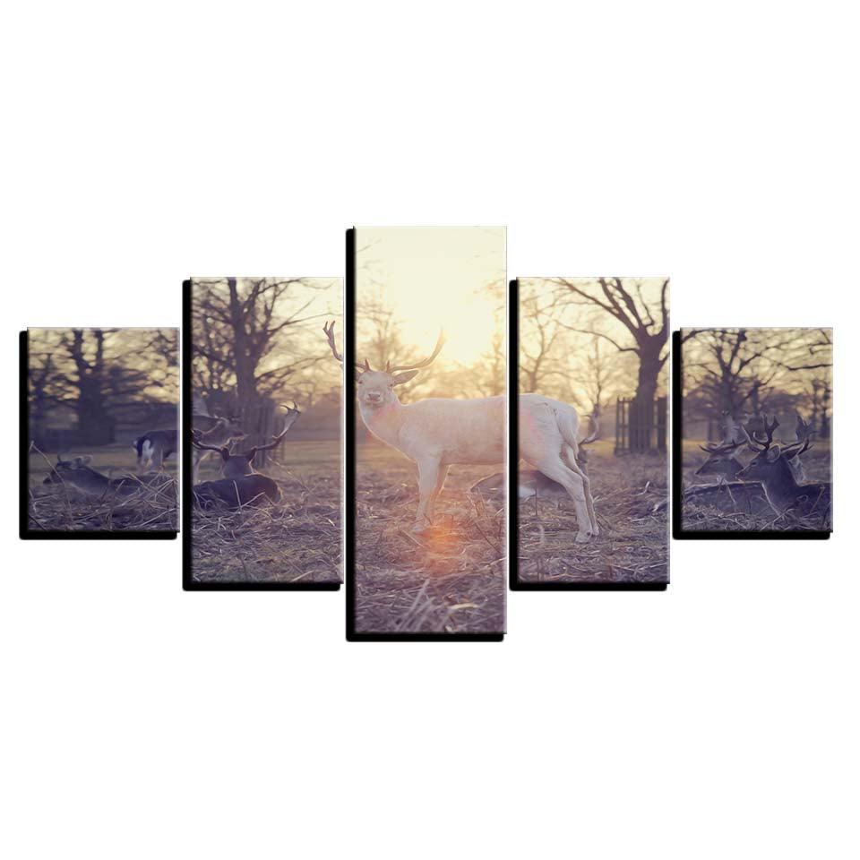 Group of Deer 5 Piece HD Multi Panel Canvas Wall Art-Original Frame