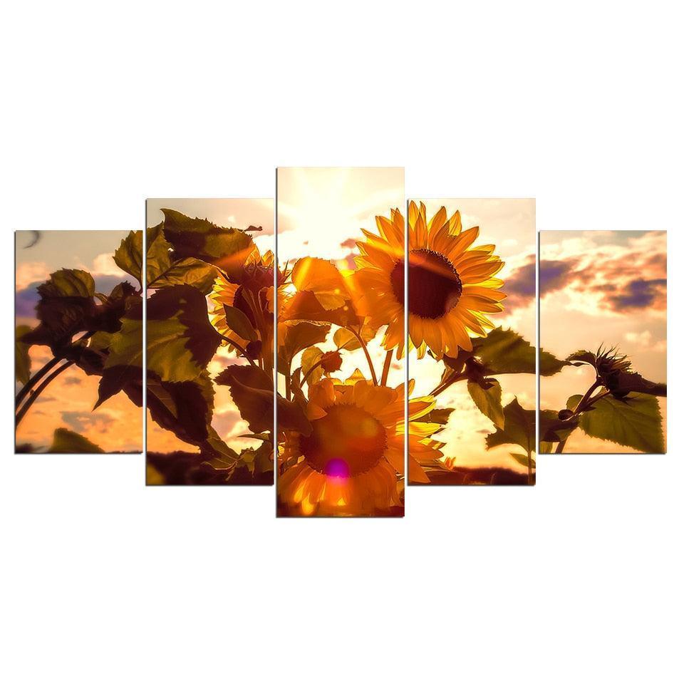 Sunflower Sunset 5 Piece HD Multi Panel Canvas Wall Art Frame-Original Frame
