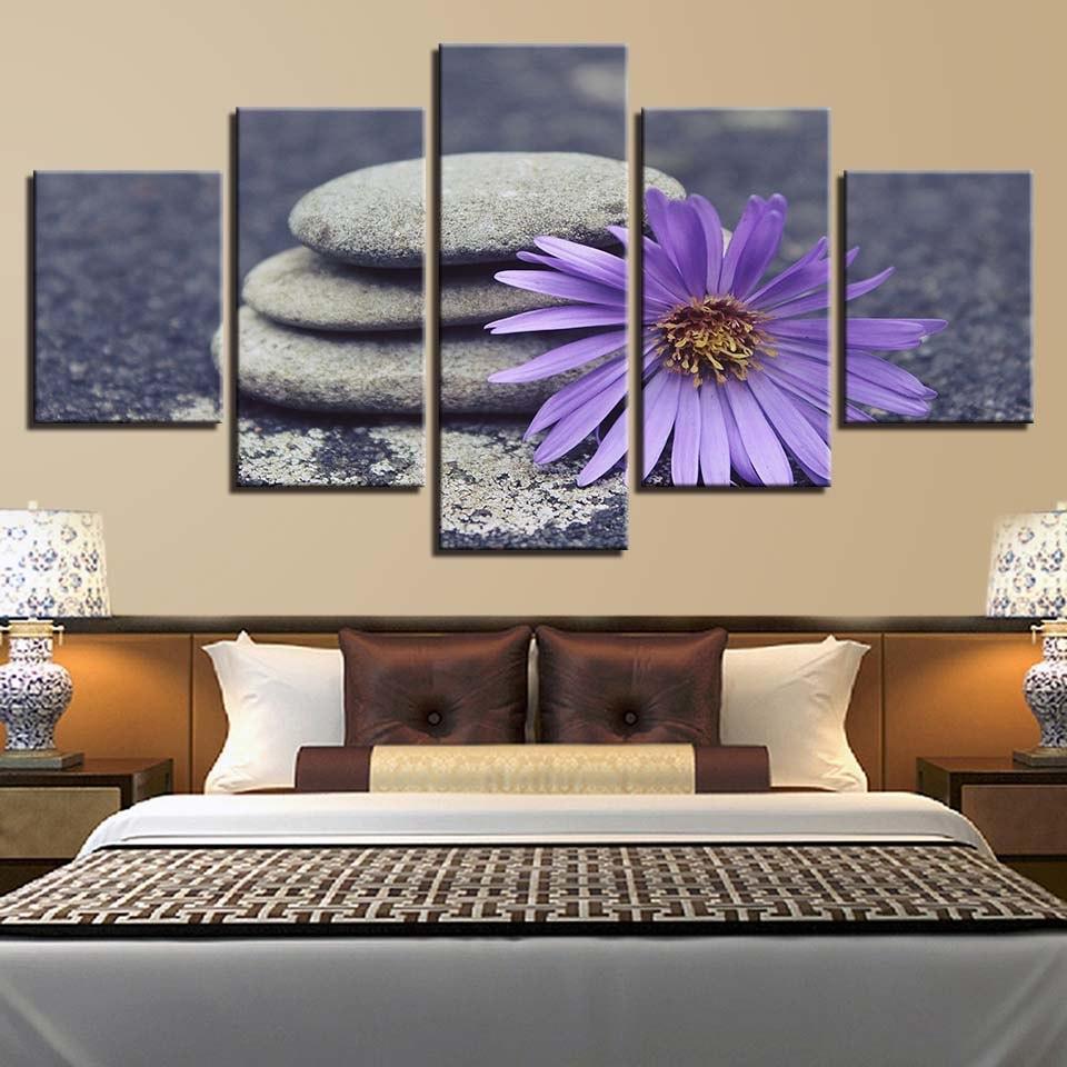 Purple Stone Flower 5 Piece HD Multi Panel Canvas Wall Art-Original Frame
