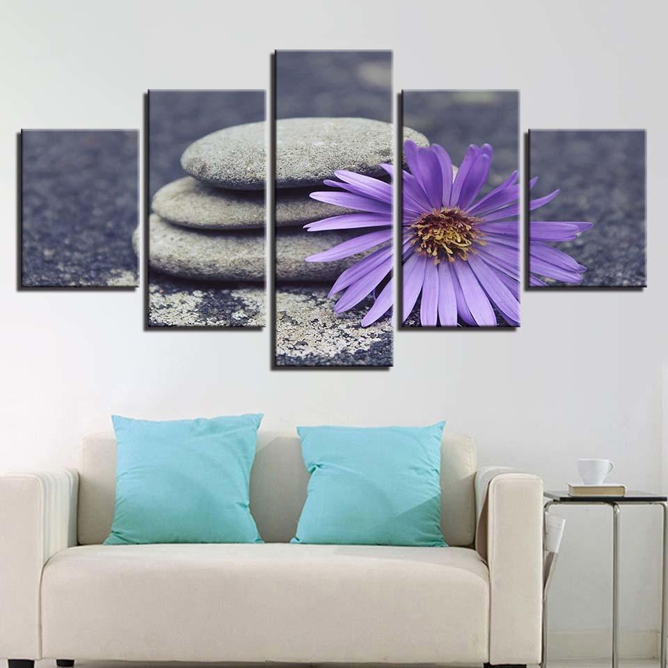 Purple Stone Flower 5 Piece HD Multi Panel Canvas Wall Art-Original Frame
