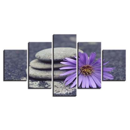 Purple Stone Flower 5 Piece HD Multi Panel Canvas Wall Art-Original Frame