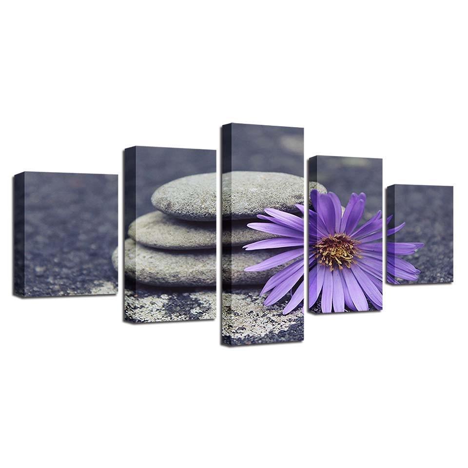 Purple Stone Flower 5 Piece HD Multi Panel Canvas Wall Art-Original Frame