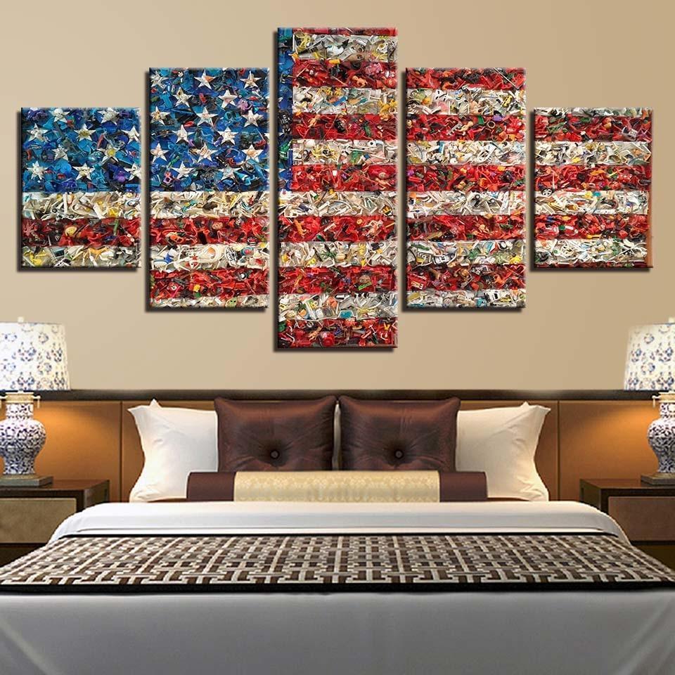American Flag Retro 5 Piece HD Multi Panel Canvas Wall Art Frame-Original Frame