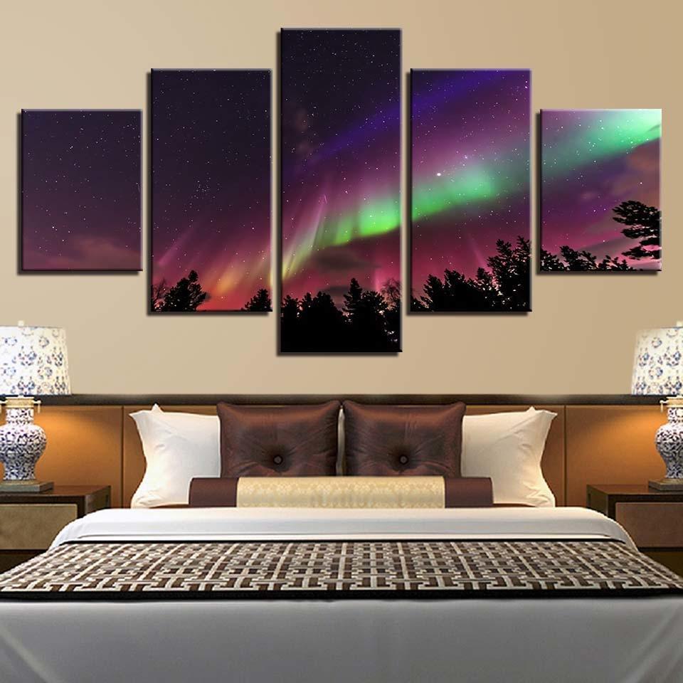 Aurora Forest 5 Piece HD Multi Panel Canvas Wall Art Frame-Original Frame