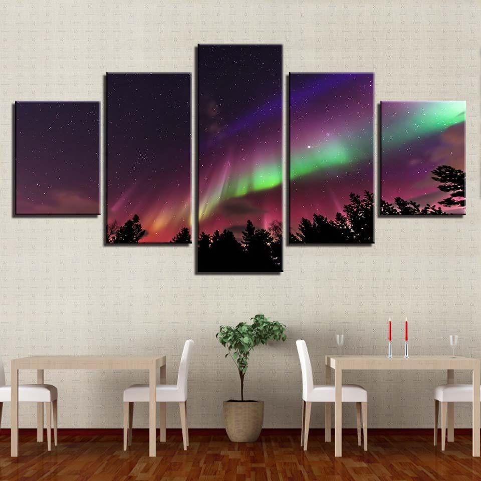 Aurora Forest 5 Piece HD Multi Panel Canvas Wall Art Frame-Original Frame