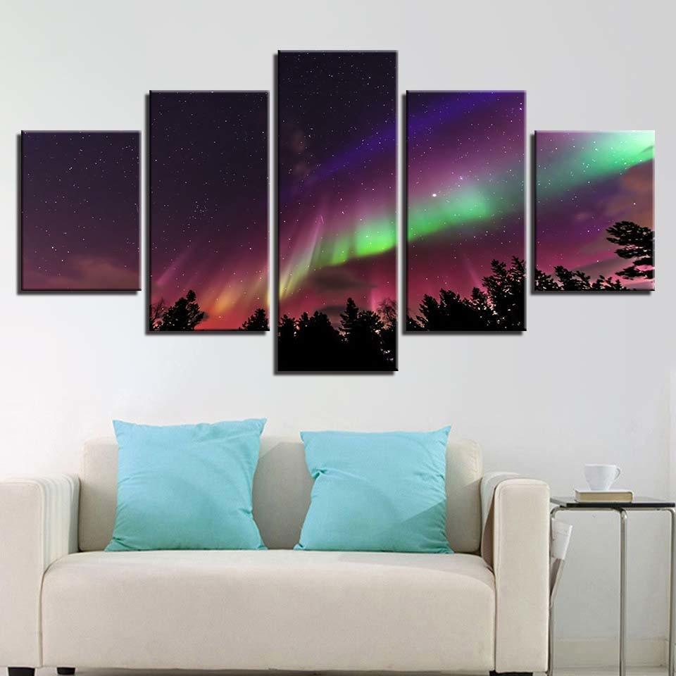 Aurora Forest 5 Piece HD Multi Panel Canvas Wall Art Frame-Original Frame