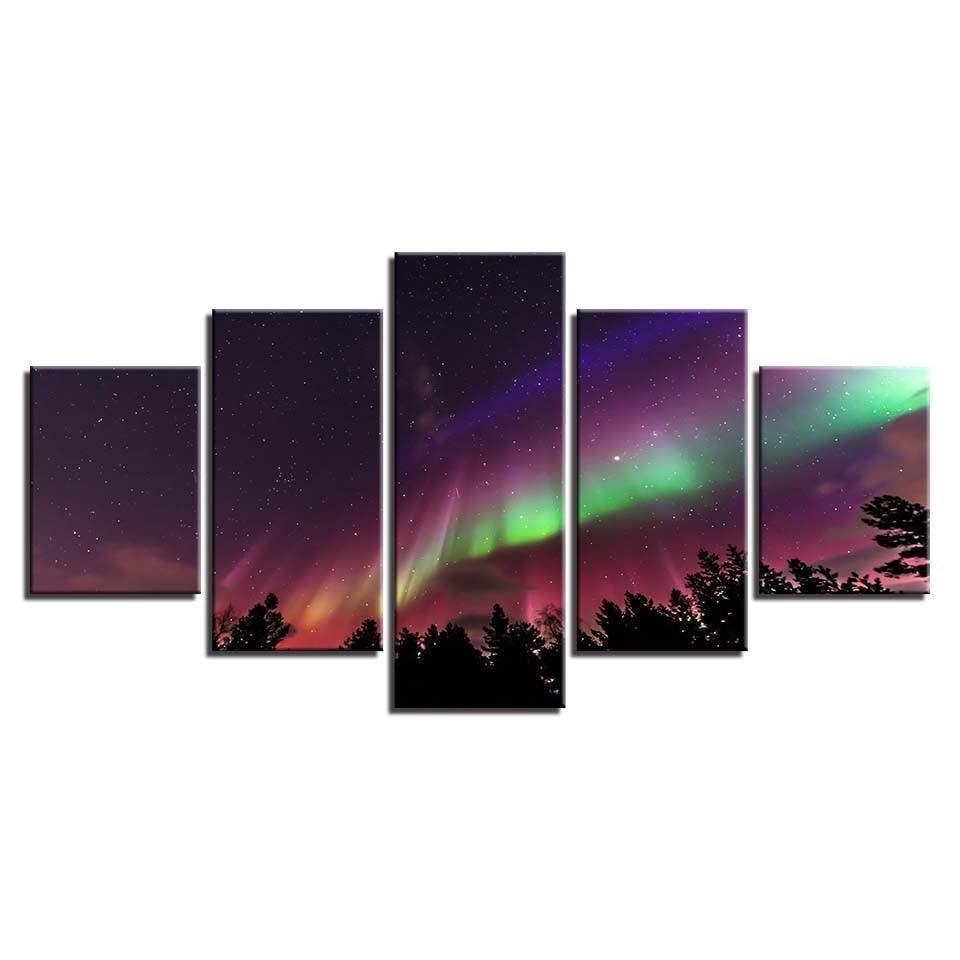 Aurora Forest 5 Piece HD Multi Panel Canvas Wall Art Frame-Original Frame