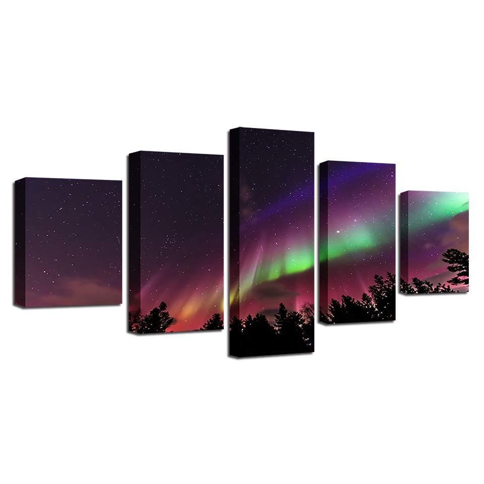 Aurora Forest 5 Piece HD Multi Panel Canvas Wall Art Frame-Original Frame