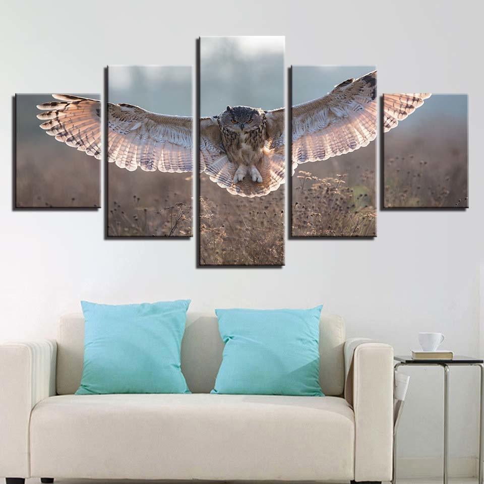 Owl Wings 5 Piece HD Multi Panel Canvas Wall Art Frame-Original Frame
